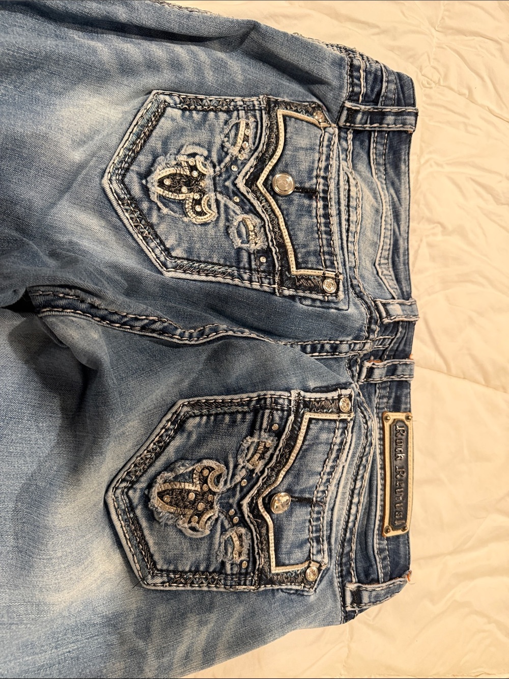 Rock Revival Light Blue Embroidered Back Pocket Boot Cut Jeans
